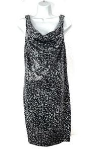 Chetta B Vintage Gray Sequin Animal Print Back Cowl Neck Dress