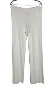 Eva Mendes New York & Company White Ribbed Wide Leg High-Rise Pants Size L