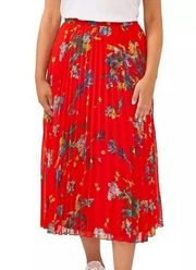 Vince Camuto Red Pleated Midi Skirt Fireball Floral NWT Size L