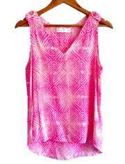 Amanda Uprichard Silk Block Print Design Sleeveless Blouse Tank Pink White Small