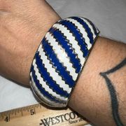 Amrita Singh Blue and White Enameled Hinged Cuff Bracelet