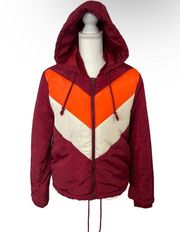 Wild Fable Chevron Colorblock Retro Hooded Puffer Red Jacket Size Small