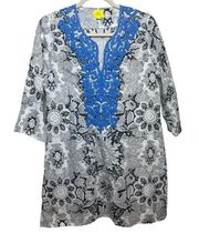 Roller Rabbit Tunic with Blue Embroidery Sz. S