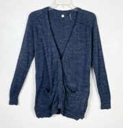 Margaret O’Leary Dark Navy Grey Button Cardigan Sweater