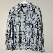 LIV By Habitat Long Sleeve Button Up Collared Crinkle Size XS Art Abstract Print