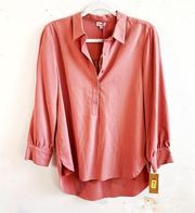 Daniel Cremieux Blouse Dusty Rose Pink Henley Buttons Collared Top Sz S NWT