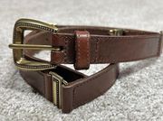 Fossil Vintage Belt Multi Linked Solid Brass Leather Brown Western Size M