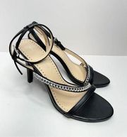 Adrienne Vittadini Sandals Womens Size 8.5 Black Glow Ankle Strap Heels