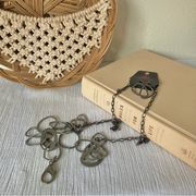 NWT  Gray Silver Chain Necklace Earrings Set Keychain Work Teacher