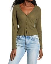 Socialite Skivvy Ribbed Cardigan Long Sleeve V-Neck Olive Size Small New