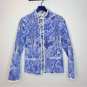 J. McLaughlin Reversible Blue and White Paisley Quilted Fiji Silk Jacket Size M