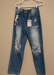 WAX Ripped 90’s Straight Leg Jeans - Medium  Wash