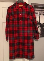 Vintage Pendleton red tartan plaid wool shirt shift dress, size 12