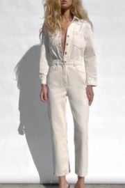 ZARA  Denim Coverall Utility Jumpsuit Small In Cream NWT