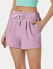 Halara High Waisted Elastic Waistband Drawstring Ruched Side Pocket Shorts 3"