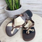 BRIGHTON Women’s Anchor Flip Flop Thong Summer Sandal Starfish Brown Platform 9