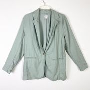 A New Day Sage Green Linen Blend Single Breasted Casual Blazer Jacket size M