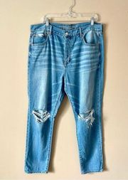 American Eagle  | Blue High Rise Girlfriend Fit Distressed Denim Jeans Sz 16