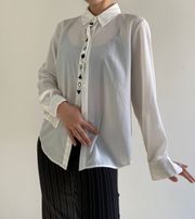 White Sheer Statement Long Sleeved Button Up