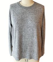 LUCKY BRAND Super Soft Oversized Gray Black Crew Neck Sweater ~ Women's MEDIUM