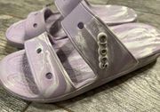 Crocs NWOT  Classics Marble slides sandals double strap Jibbitz Womens 8 Mens 6