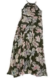 Sanctuary Dress Womens X Small Big Flirt Green Floral Crepe Tie Front Maxi Poly