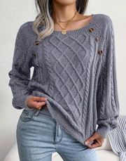 Grey Cable Knit Sweater - Medium