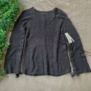 RD Style Ribbed Knit Bow Pullover Sweater Charcoal Ash Gray Size Small