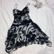 XOXO Black White And Gold Shimmer Floral Mesh Flowy Dress