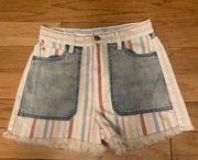 American Eagle , women's red/white/blue american flag themed frayed hem shorts 00