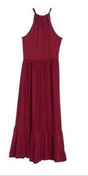 Caslon Red Tiered Halter Maxi Dress casual summer Small