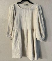 Audrey 3 + 1 Cotton Gauze Babydoll Dress Neutral Cream Long Sleeve Peasant small