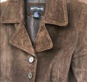 Buttons brown 100% leather blazer coat