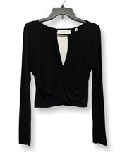 Womens Blouse Black Long Sleeve Boat Neck Keyhole Viscose Blend L