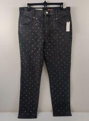 x Pilcro High-Rise Rhinestone Faded Black Jeans Size 30