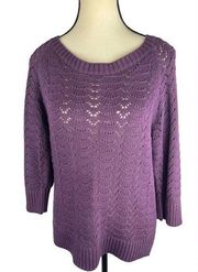 Sonoma Life + Style Women’s Purple Cotton Knit Crewneck Sweater Size: PM