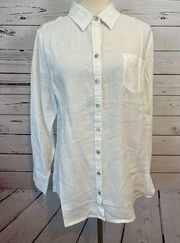 NWT Soft Surroundings Tunic Button Front Shirt Blouse 100% Linen Roll Tab Sleeve