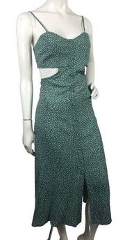 Flynn Skye Cutout Midi Dress Polka Dot Green Button Down Tie Back Size S