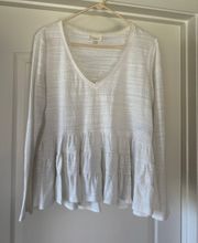 Anthropology  White Flowy Long Sleeve V-neck