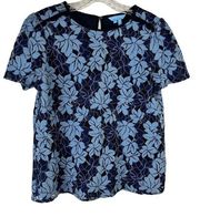 Draper James Lace Top Blue Floral Short Sleeve Blouse Lined Womens Size 6