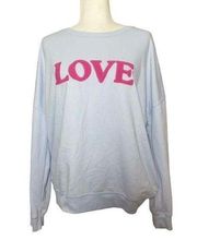 🌸 Nine West Crewneck Sweatshirt LOVE Embroidered Light Blue and Pink Size XL