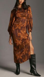 Anthro  Long-Sleeve Low-Back Printed Midi Dress
