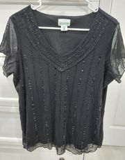 Black Sequined Beaded Top