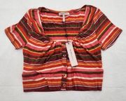 BCBGeneration Womens Size XS Variegated Stripe Button Crop Top Shirt