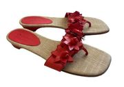 Etienne Aigner Kitten Heeled Sandals Women's 7 Red Floral Summer Boho