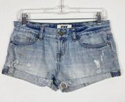 PINK Light Wash Low Rise Distressed Denim Shorts