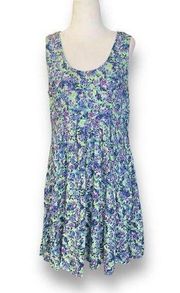 Vintage All That Jazz Dress Purple Floral Sleeveless Babydoll Scoopneck Pleated