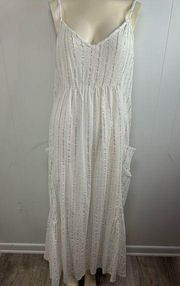 Aerie white with silver metallic stripe two pocket sundress in women’s SZ Large