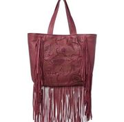 Vivian Leather Fringe Tote Bag Maroon Burgundy Red NWT