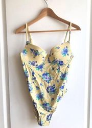 WeWoreWhat Golden Hour Yellow Floral One Piece Swimsuit XL NWT